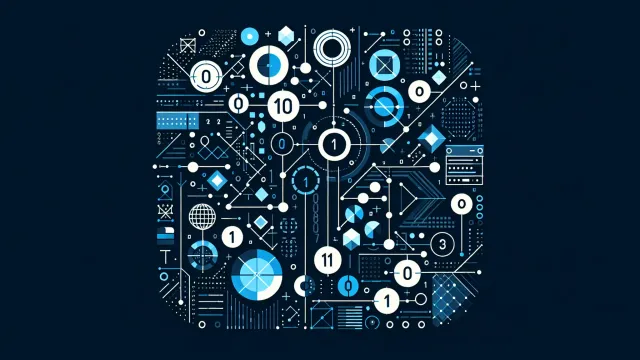 Electric blue binary fraction nodes with precision boundaries and rounding indicators on a dark navy background