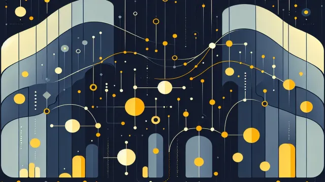 Gold yellow query partition nodes with ranking and aggregation pathways on a dark navy background