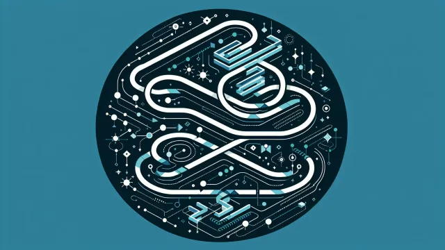 Teal green tangled code pathway being carefully navigated through with a single clean new path emerging alongside it on a dark navy background