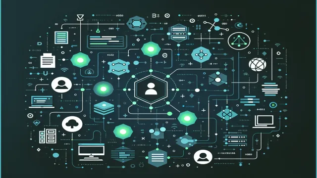 Teal green identifier nodes with semantic clarity indicators connecting concept to symbol on a dark navy background