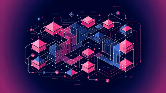 Sequential pipeline of geometric stages transforming raw input into a structured visual layout on a dark navy background