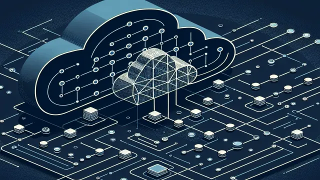 Slate blue edge nodes distributed around a central cloud region with request routing paths between them on a dark navy background