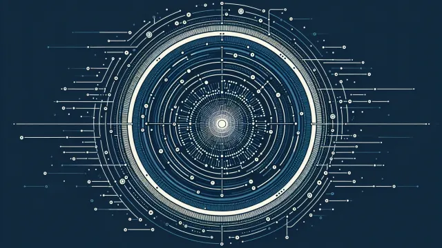 Slate blue hierarchical process tree with signal arrows, file descriptor lines, and concentric permission rings on a dark navy background