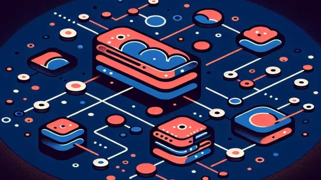 Coral colored notification signals flowing from server nodes through gateway layers to device endpoints on a dark navy background