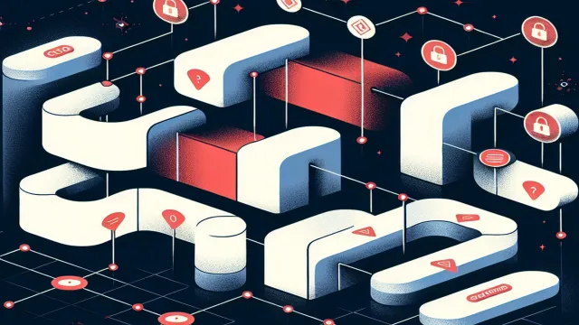 Crimson red security gate nodes embedded in a pipeline flow on a dark navy background