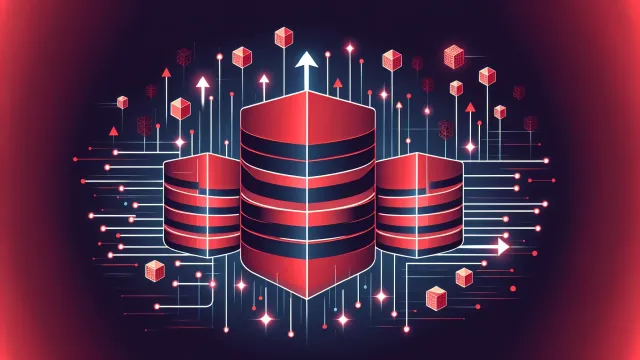 Crimson red malicious input arrows breaking through query structure barriers into database nodes on a dark navy background
